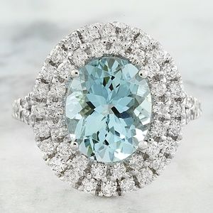 5.35 Carat Aquamarine 14K White Gold Diamond Ring